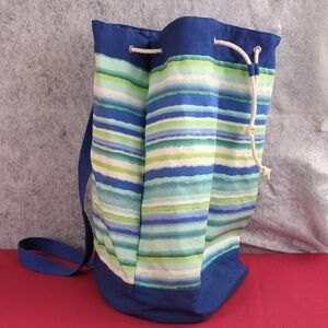 Joann Fabrics Striped Canvas Tote Bag - Blue and Green For Kitty Rescue!